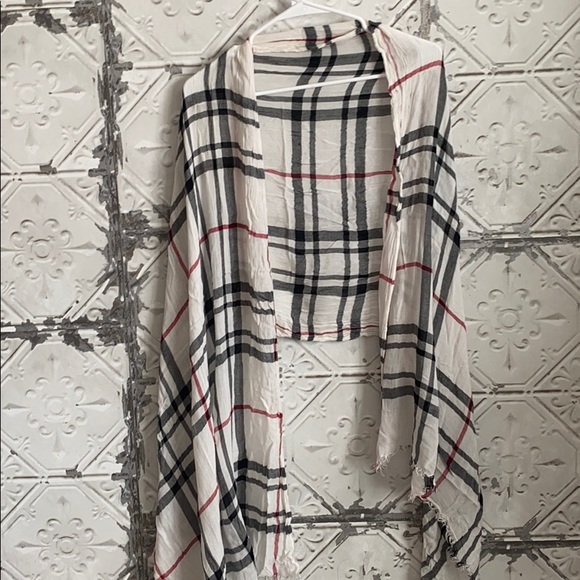 Accessories - Black white and red plaid scarf shawl